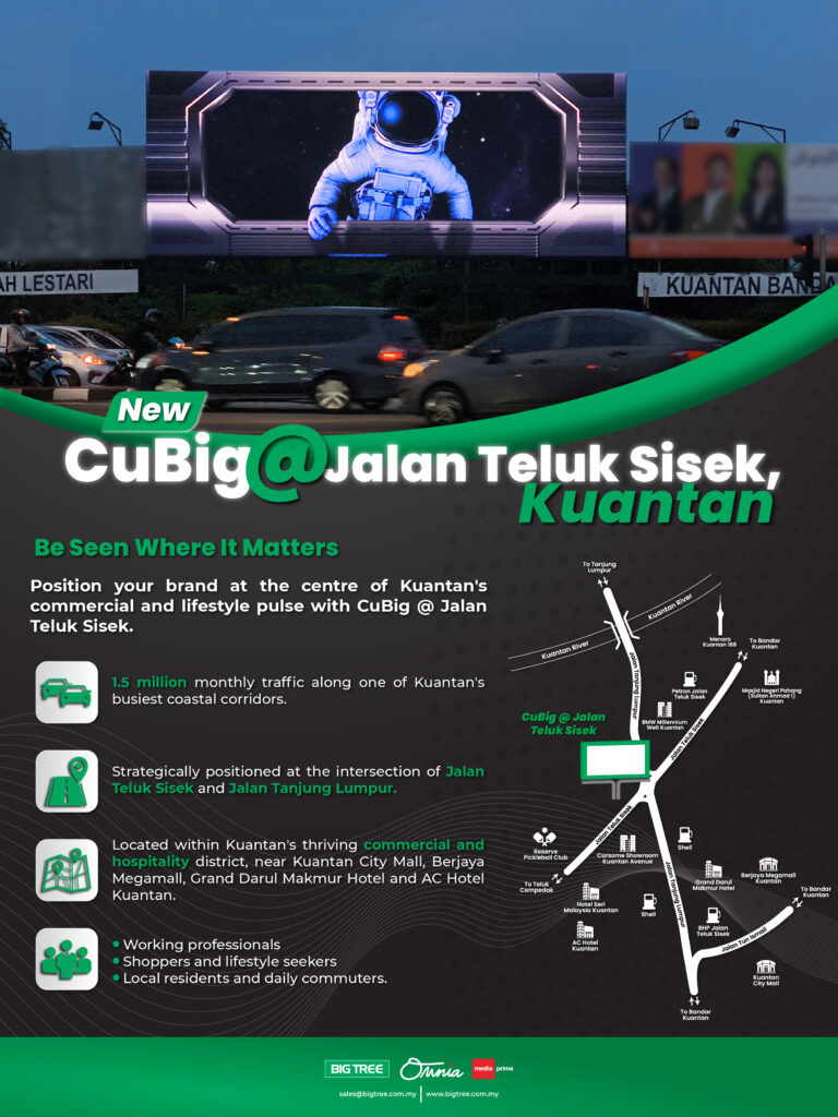 Big Tree Unveils CuBig @ Jalan Teluk Sisek, Expanding Its Premium DOOH Network in Kuantan 1 CuBig @ Jalan Teluk Sisek Kuantan 2026 | Big Tree Unveils CuBig @ Jalan Teluk Sisek, Expanding Its Premium DOOH Network in Kuantan